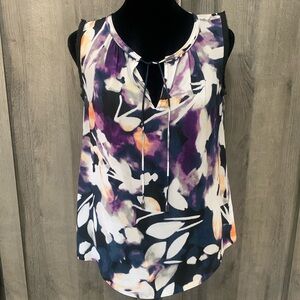 Simply Vera Wang Purple Floral Sleeveless Flowing Top Women's Size Petite XS